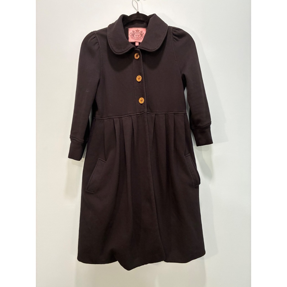 Juicy Couture Longline Babydoll Dress Coat Peter Pan Collar Gold Buttons